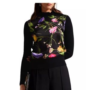 Ted Baker Daneaa Woven Front Mock Neck Sweater NWOT Floral Print size 2